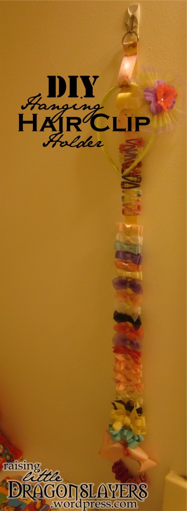 DIY Hanging hair clip holder: for clips, headbands, and ponytail elastics.
