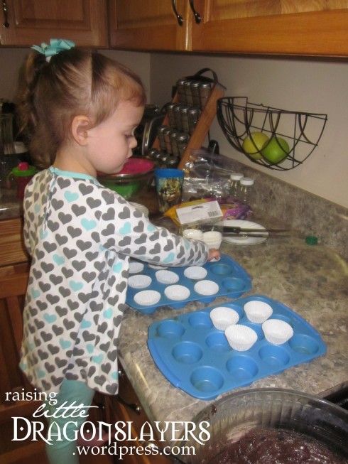 Making cupcakes.